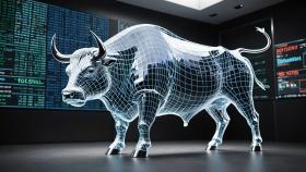 A Bull In Front Of A Wall Of Stock